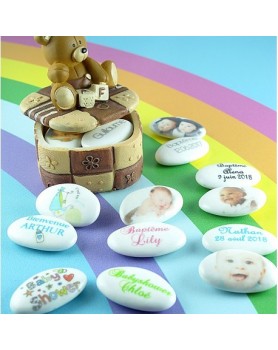 Dragées Baptême Chocolat Personnalisées photo/texte