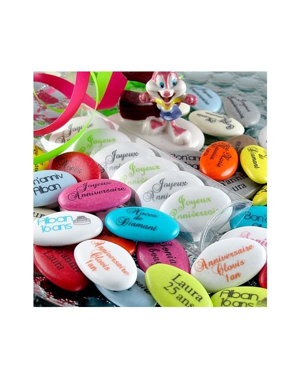 Dragées Anniversaire Chocolat personnalisées texte