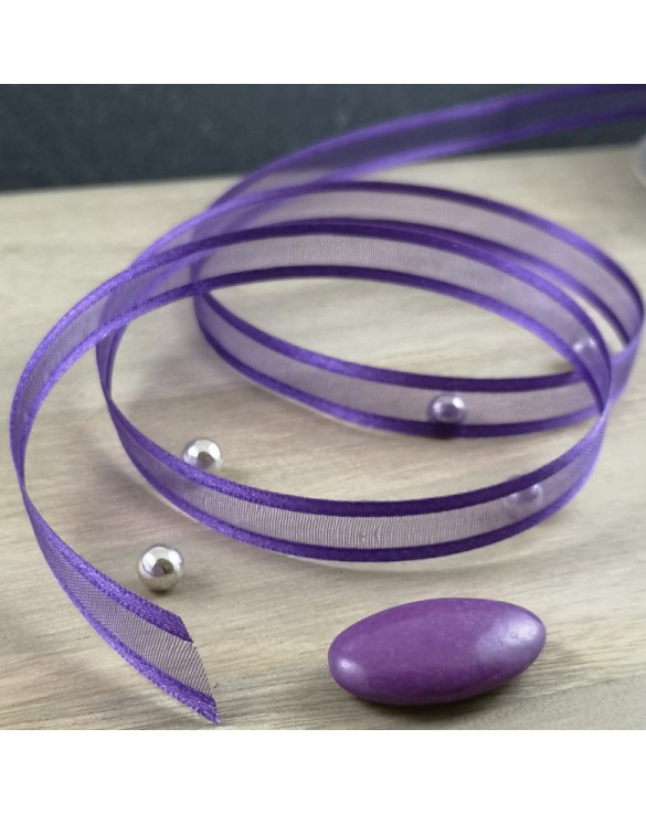 Ruban voile organdi aubergine