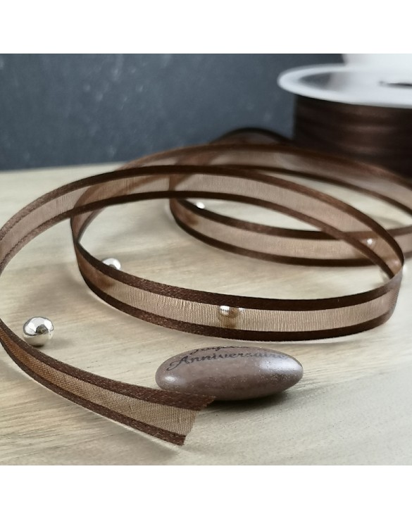 Ruban voile organdi brun chocolat