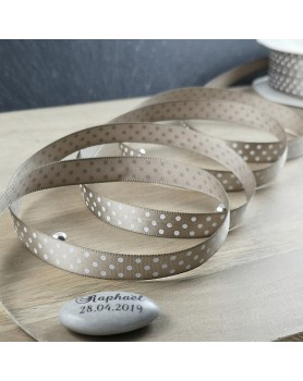 Ruban Satin Taupe à Pois Blanc